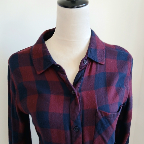 Rails - Burgundy and Navy - Plaid -Button-Down - Long Sleeves - Shirt - Size XS - Picture 3 of 9